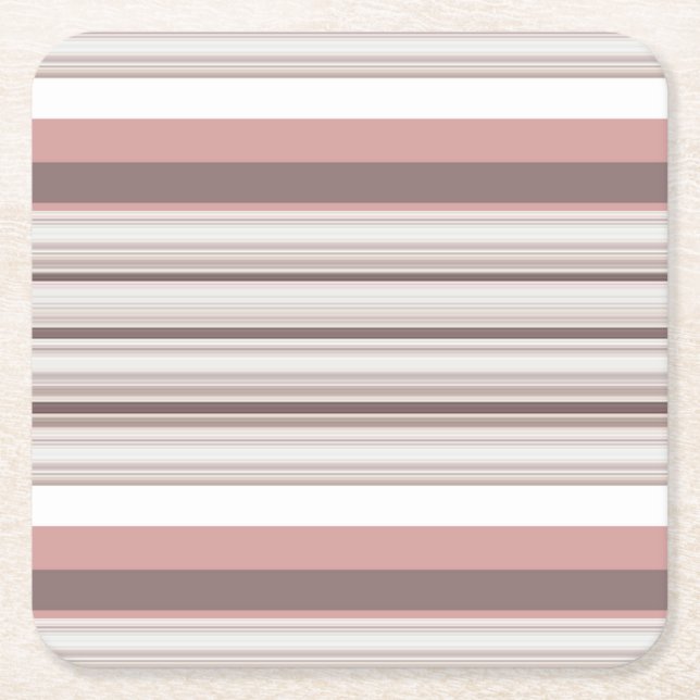 Cute white brown stripes square paper coaster (Front)