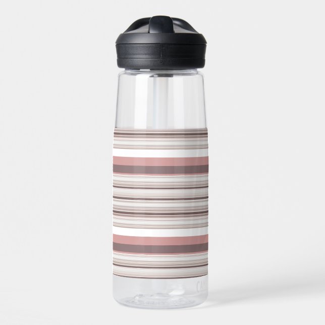 Cute white brown stripes water bottle (Front)