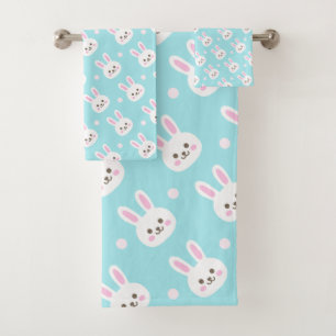 Cute White Bunnies Pattern Easter   Towel Set