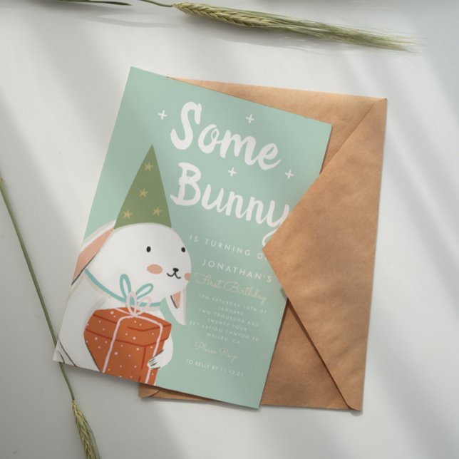 Cute White Bunny 1st Birthday Invitation (Creator Uploaded)