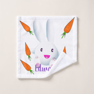 Cute White Bunny & Carrots Bath Towel Set
