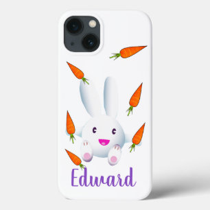Cute White Bunny & Carrots iPhone 13 Case