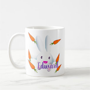 Cute White Bunny & Carrots Coffee Mug