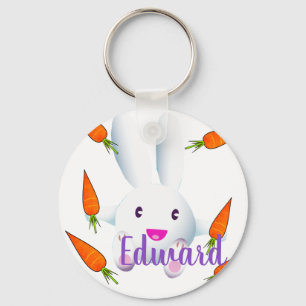 Cute White Bunny & Carrots Key Ring