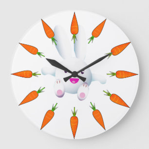 Cute White Bunny & Carrots Large Clock