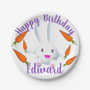 Cute White Bunny & Carrots Paper Plate