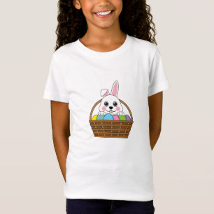 Cute White Bunny Colourful Easter Egg Hunt Basket T-Shirt