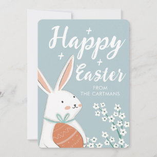 Cute White Bunny Flowers Easter  Holiday Card