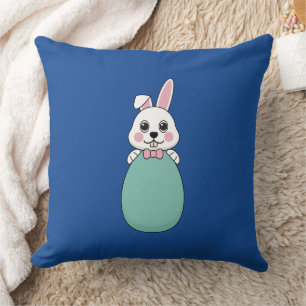 Cute White Bunny Holding Easter Egg Cushion