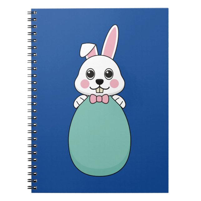 Cute White Bunny Holding Easter Egg Notebook (Front)