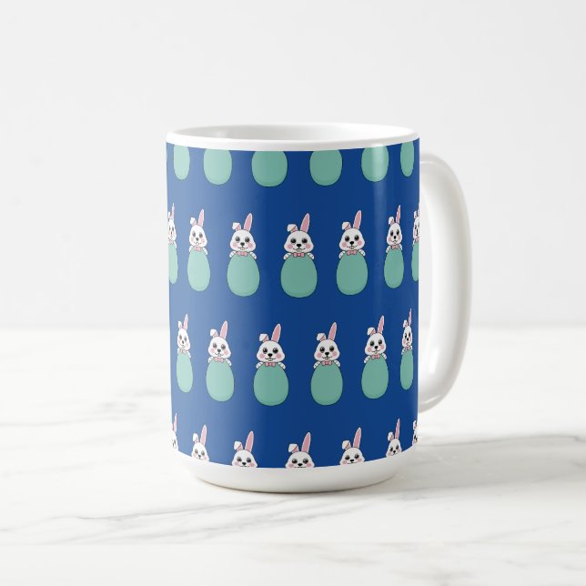 Cute White Bunny Holding Easter Egg Pattern Coffee Mug (Front Right)