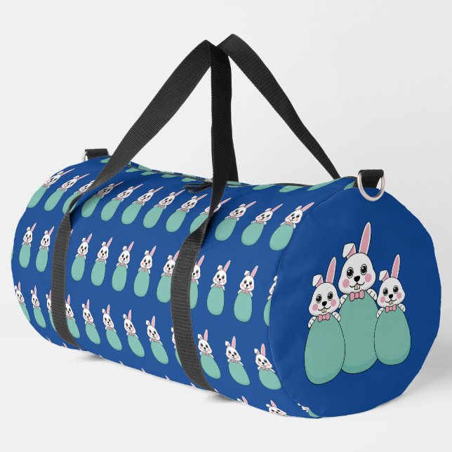 Cute White Bunny Holding Easter Egg Pattern Duffle Bag (Left Corner)