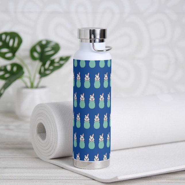 Cute White Bunny Holding Easter Egg Pattern Water Bottle (Yoga)