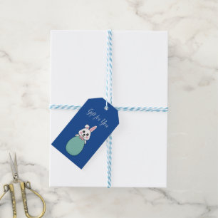 Cute White Bunny Holding Easter Egg Personalise Gift Tags