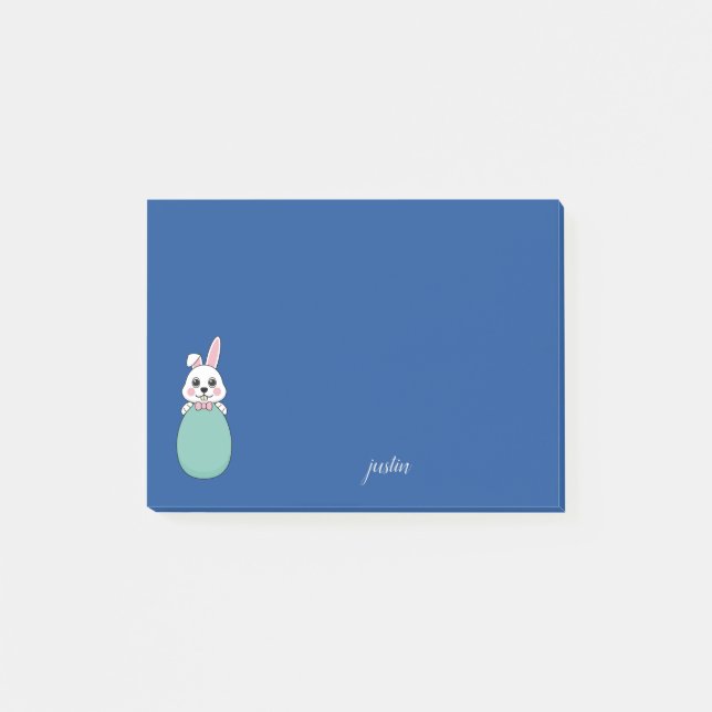 Cute White Bunny Holding Easter Egg | Personalise Post-it Notes (Front)