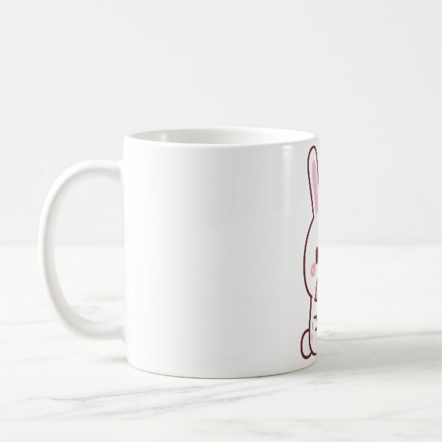 Cute White Bunny Hugging Heart Doodle Coffee Mug (Left)