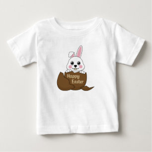 Cute White Bunny in Chocolate Egg Happy Easter Baby T-Shirt