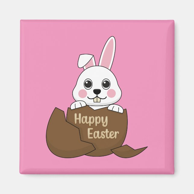 Cute White Bunny in Chocolate Egg Happy Easter Magnet (Front)