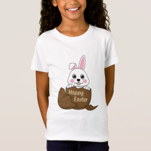 Cute White Bunny in Chocolate Egg Happy Easter T-Shirt