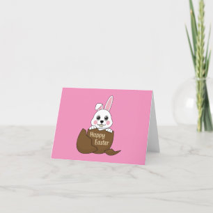 Cute White Bunny in Chocolate Egg Happy Easter Thank You Card