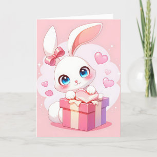 Cute White Bunny Love Holiday Card