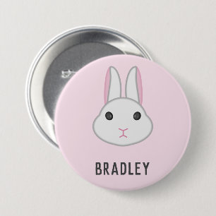 Cute white bunny on pink 7.5 cm round badge
