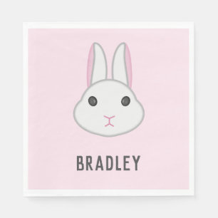 Cute white bunny on pink napkin