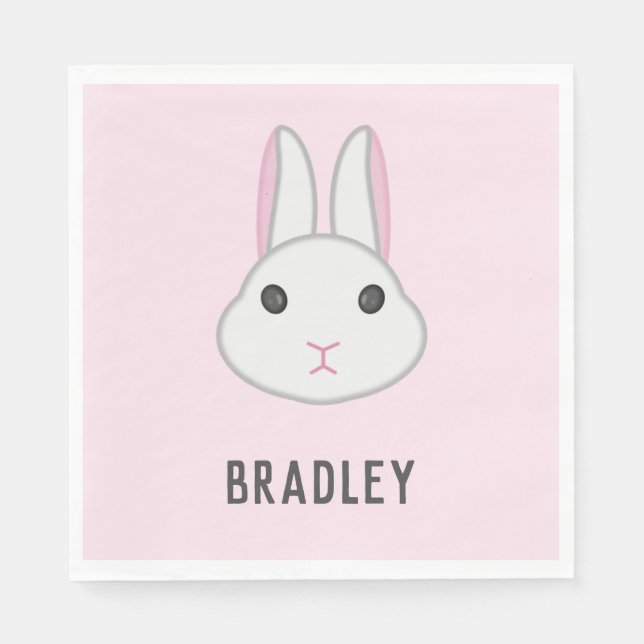 Cute white bunny on pink napkin (Front)