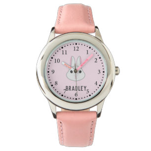 Cute white bunny on pink watch