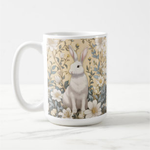 Cute White Bunny Pastel Yellow Floral Coffee Mug