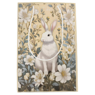 Cute White Bunny Pastel Yellow Floral  Medium Gift Bag