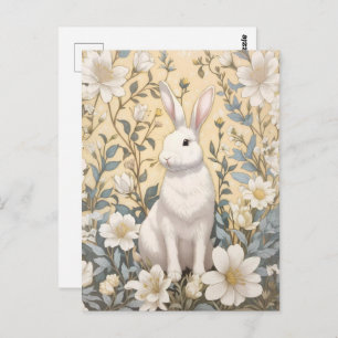 Cute White Bunny Pastel Yellow Floral  Postcard