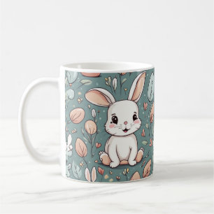 Cute white bunny pattern coffee mug