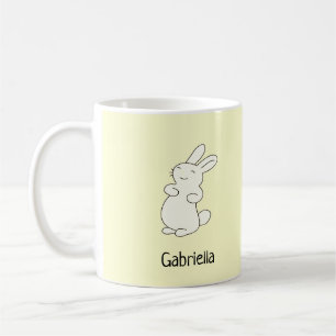 Cute white bunny personalised name yellow coffee mug