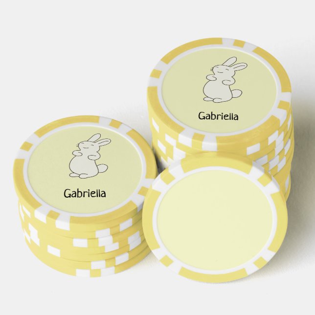 Cute white bunny personalised name yellow poker chips (Stack)