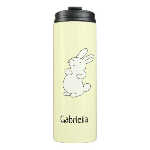 Cute white bunny personalised name yellow thermal tumbler