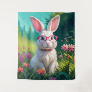 Cute White Bunny Potrait-68054 Tapestry