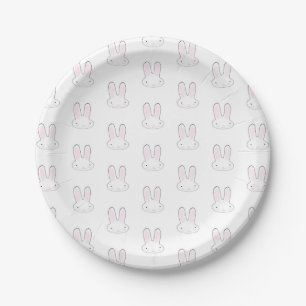 Cute white bunny rabbit fun modern pattern  paper plate