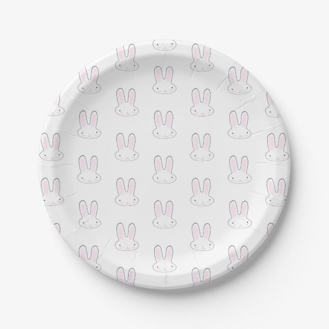 Cute white bunny rabbit fun modern pattern  paper plate (Front)