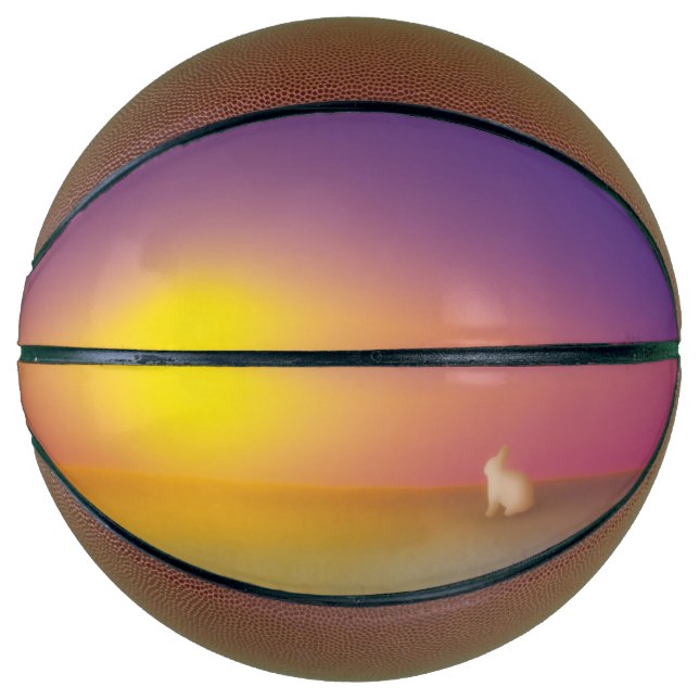 Cute White Bunny Rabbit on Grassy Hill at Sunrise Basketball (Front)