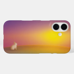 Cute White Bunny Rabbit on Grassy Hill at Sunrise iPhone 16 Case