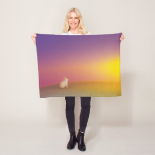 Cute White Bunny Rabbit on Grassy Hill at Sunrise Fleece Blanket