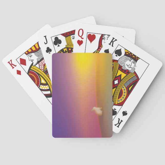 Cute White Bunny Rabbit on Grassy Hill at Sunrise Playing Cards (Back)