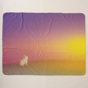 Cute White Bunny Rabbit on Grassy Hill at Sunrise Sherpa Blanket