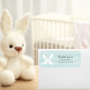 Cute White Bunny Rabbit Return Address Aqua Blue