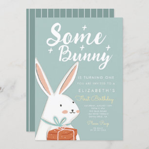 Cute White Bunny Some Bunny Turning One Birthday Invitation