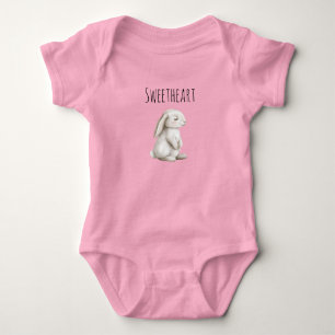 Cute White Bunny Sweetheart Baby Bodysuit