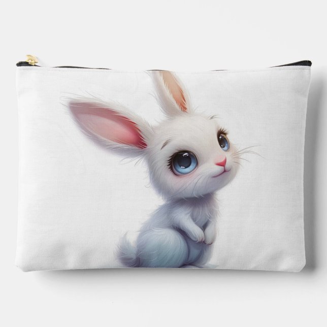 Cute White Bunny with Big Blue Eyes Accessory Pouch (Front)