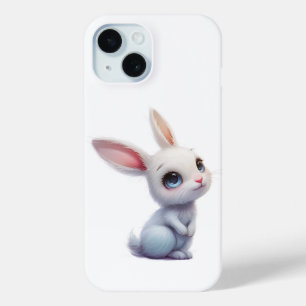 Cute White Bunny with Big Blue Eyes iPhone 15 Case
