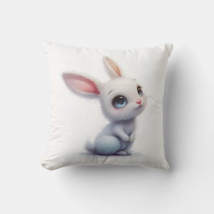 Cute White Bunny with Big Blue Eyes Cushion